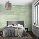 Brushstroke pattern wallpaper creating calm atmosphere in bedroom