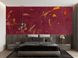 Abstract marble wallpaper with gold swirls showcased in an elegant dining room