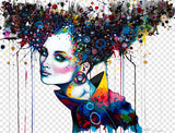 Abstract portrait design file showing detailed color palette and artistic pattern