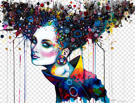 Abstract portrait design file showing detailed color palette and artistic pattern