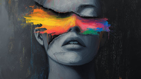 Abstract face art wallpaper design file showing detailed color palette and pattern