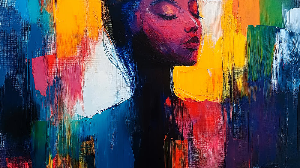 Abstract portrait art design file showing vibrant color composition and artistic brushstrokes