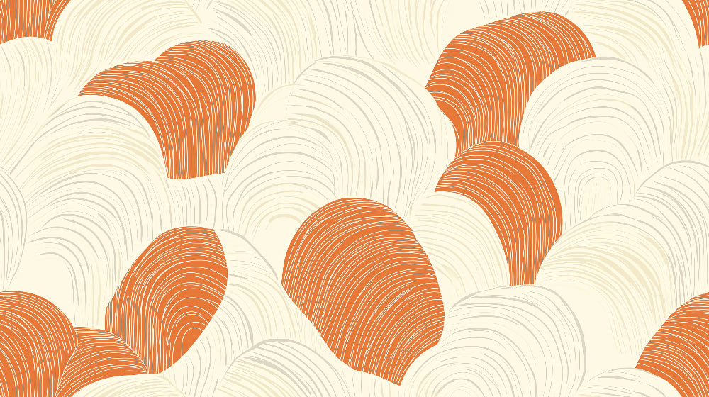 Abstract curved lines wallpaper design file featuring flowing orange patterns on beige background