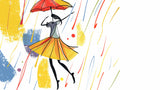 Abstract art wall mural design file showing dancing silhouette with vibrant rain pattern