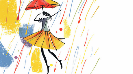 Abstract art wall mural design file showing dancing silhouette with vibrant rain pattern
