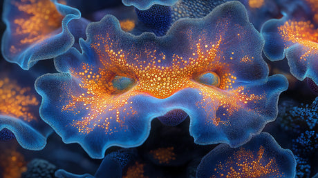 Deep blue and orange coral design file showing intricate abstract pattern and rich ocean-inspired details