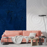 Textured navy wallpaper in hotel lobby showcasing elegant atmosphere