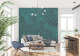Green marble wallpaper feature wall in home office with brass details