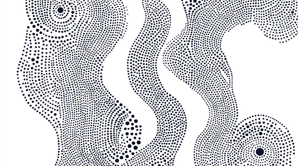 Black and white dotted wave pattern design file showing flowing geometric shapes and precise dot arrangements