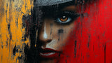 Abstract portrait design file showing detailed red and gold artistic pattern