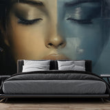 Modern Portrait Art Wallpaper creating a stunning focal point in a minimal living room with natural light