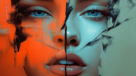 Abstract dual-tone portrait design file showing detailed brushwork and color transitions