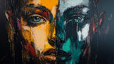 Abstract portrait design file showing detailed turquoise and gold brushwork pattern