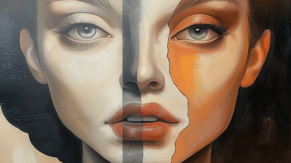 Abstract Portrait Wallpaper design file showing detailed dual-tone face pattern with orange and beige color scheme