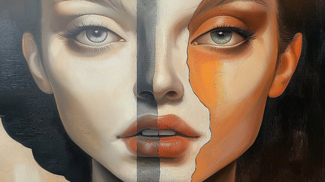 Abstract Portrait Wallpaper design file showing detailed dual-tone face pattern with orange and beige color scheme