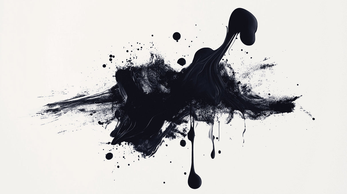 Black ink splash abstract wallpaper design file showing dynamic monochrome pattern