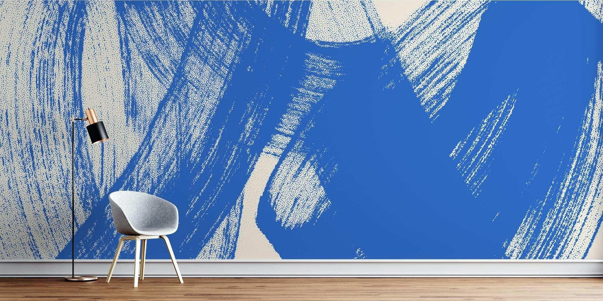 Contemporary office space with blue Abstract Wallpaper making bold statement on meeting room wall