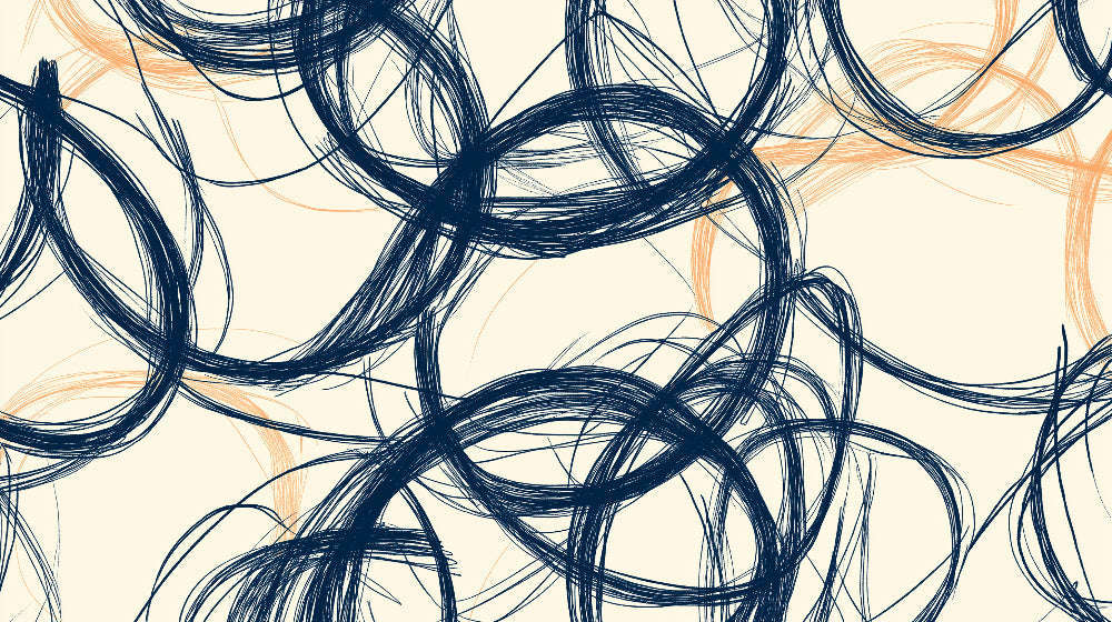 Abstract navy blue curves wallpaper design file showing flowing brushstrokes and copper accents