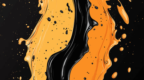 Abstract Orange and Black Fluid Art design file showing detailed flow pattern and droplet effects