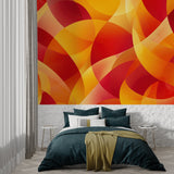 Dynamic red and orange circle pattern bringing energy to an entry hallway