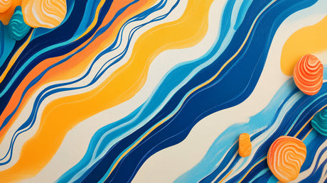 Abstract wave pattern design file showing fluid blue and orange movement against white background