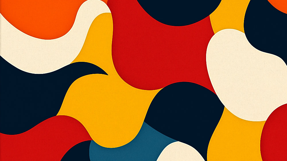 Abstract geometric pattern design file showing dynamic waves in bold navy, gold and red colors