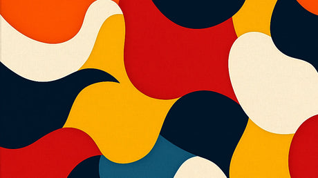 Abstract geometric pattern design file showing dynamic waves in bold navy, gold and red colors