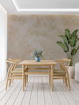 Gold abstract wall mural in master bedroom showing soft pattern movement