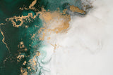Green and gold marble effect wallpaper design file showing fluid abstract pattern detail