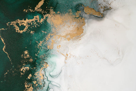 Green and gold marble effect wallpaper design file showing fluid abstract pattern detail