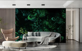 Emerald abstract wallpaper bringing depth to home office space