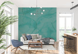Emerald abstract wallpaper with golden details in master bedroom setting
