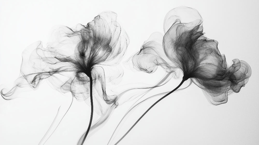 Black smoke flower wallpaper design file showing flowing abstract floral pattern