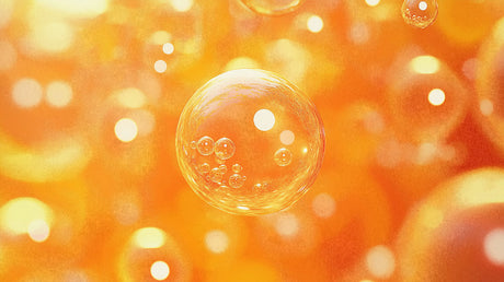 Abstract bubble wallpaper design file showing golden orange spheres and light effects