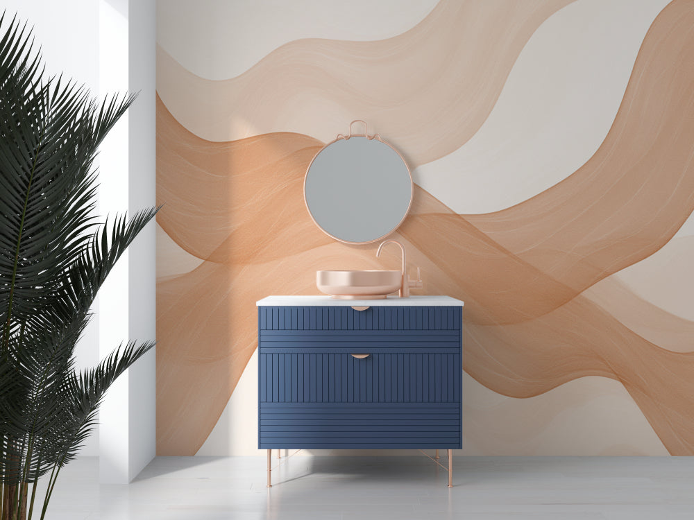 Beige wave wallpaper design showcased in a modern dining room setting