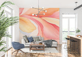 Modern dining room featuring abstract coral wallpaper with gentle waves pattern