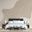 Abstract line wallpaper creating a calming atmosphere in a modern living room, beige flowing pattern adding depth to white walls