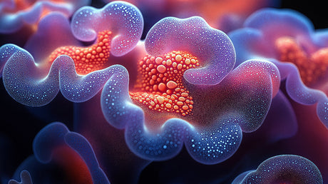 Fluid coral and purple abstract wallpaper design file showing ethereal pattern detail