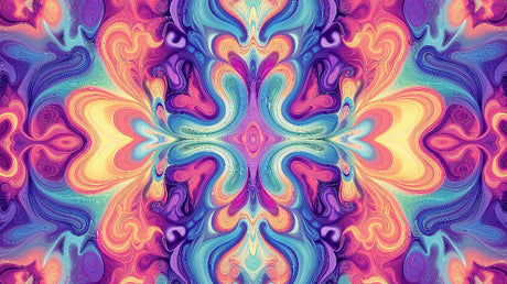 Abstract fluid rainbow wallpaper design file showing psychedelic swirls and color flow pattern