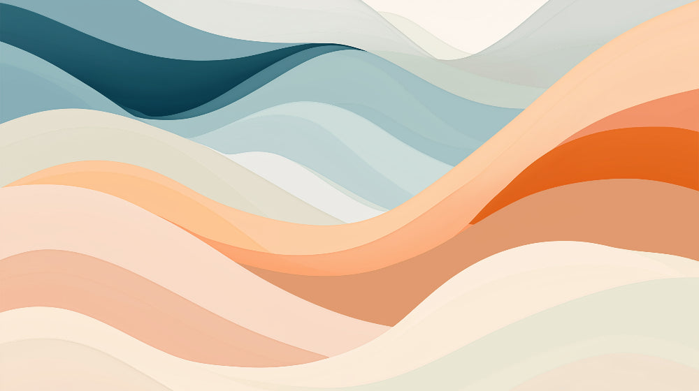 Abstract wave pattern design file showing fluid motion of ocean blue and terracotta colors
