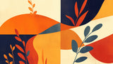 Geometric botanical design file showing detailed orange and navy pattern with stylized leaf motifs