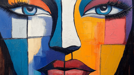 Abstract Geometric Face design file showing intricate color blocking and artistic shapes