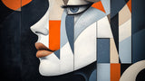 Abstract Mural Wallpaper | Geometric Face Art in Orange and Blue