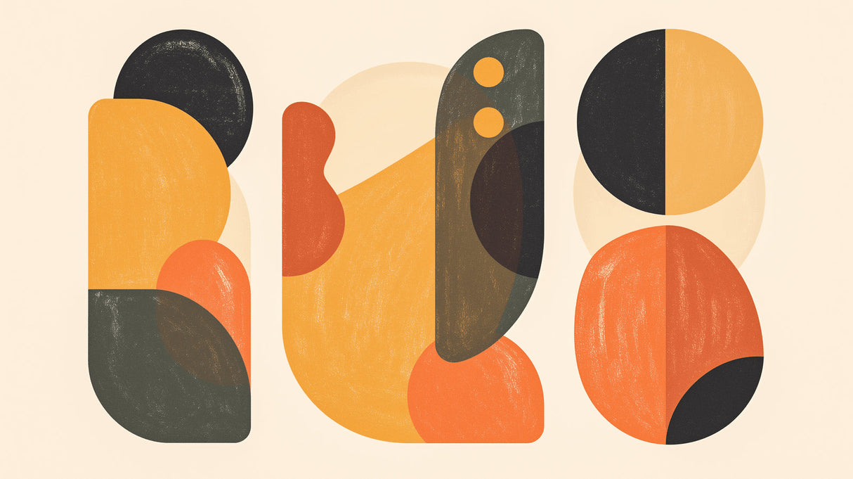 Abstract geometric pattern design file showing curved forms and circles in terracotta and gold tones