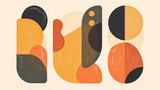 Abstract geometric pattern design file showing curved forms and circles in terracotta and gold tones