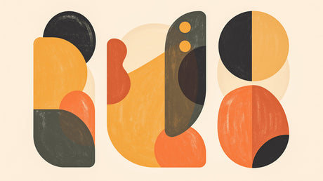 Abstract geometric pattern design file showing curved forms and circles in terracotta and gold tones