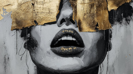 Black and gold abstract face design file showing detailed brushstrokes and metallic elements
