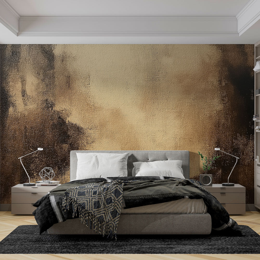 Modern living room with Abstract Gold and Black Textured Wallpaper creating a sophisticated atmosphere against modern furniture
