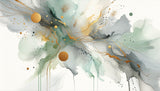 Abstract watercolor mural with metallic accents brightening a contemporary dining space