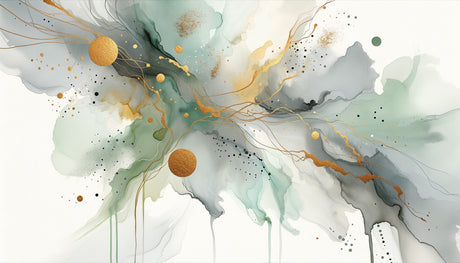 Abstract watercolor mural with metallic accents brightening a contemporary dining space